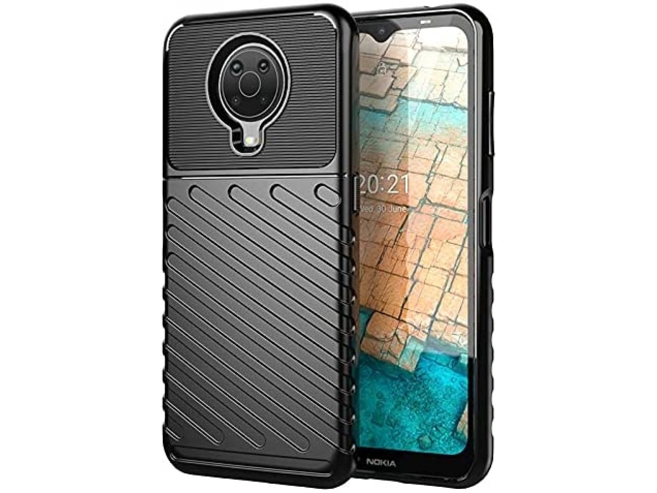 Nokia G20 Stripes Anti Shock Case Hülle flexible TPU Hülle schwarz