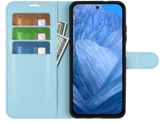 Google Pixel 8a Lederhülle Portemonnaie Karten Etui hellblau