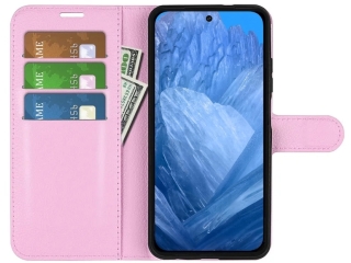 Google Pixel 8a Lederhülle Portemonnaie Karten Etui rosa