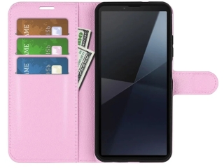 Sony Xperia 10 VI Lederhülle Portemonnaie Karten Etui rosa