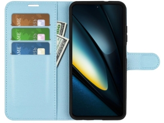 Xiaomi Poco F6 Pro Lederhülle Portemonnaie Karten Etui hellblau