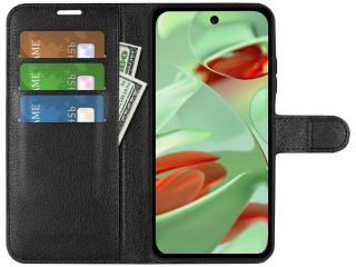 Google Pixel 9 Lederhülle Portemonnaie Karten Etui schwarz