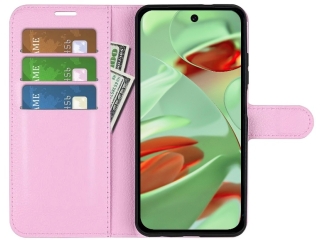 Google Pixel 9 Lederhülle Portemonnaie Karten Etui rosa