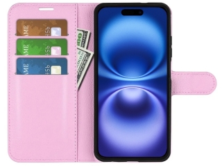 Apple iPhone 16 Plus Lederhülle Portemonnaie Karten Etui rosa