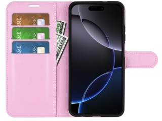 Apple iPhone 16 Pro Lederhülle Portemonnaie Karten Etui rosa