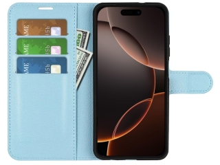 Apple iPhone 16 Pro Max Lederhülle Portemonnaie Karten Etui hellblau