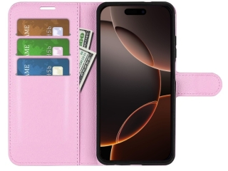 Apple iPhone 16 Pro Max Lederhülle Portemonnaie Karten Etui rosa