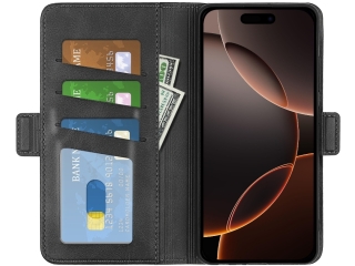 Apple iPhone 16 Pro Max Leder Hülle Karten Ledertasche schwarz