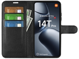 Xiaomi 14T Pro Lederhülle Portemonnaie Karten Etui schwarz