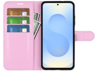 Samsung Galaxy S25 Lederhülle Portemonnaie Karten Etui rosa